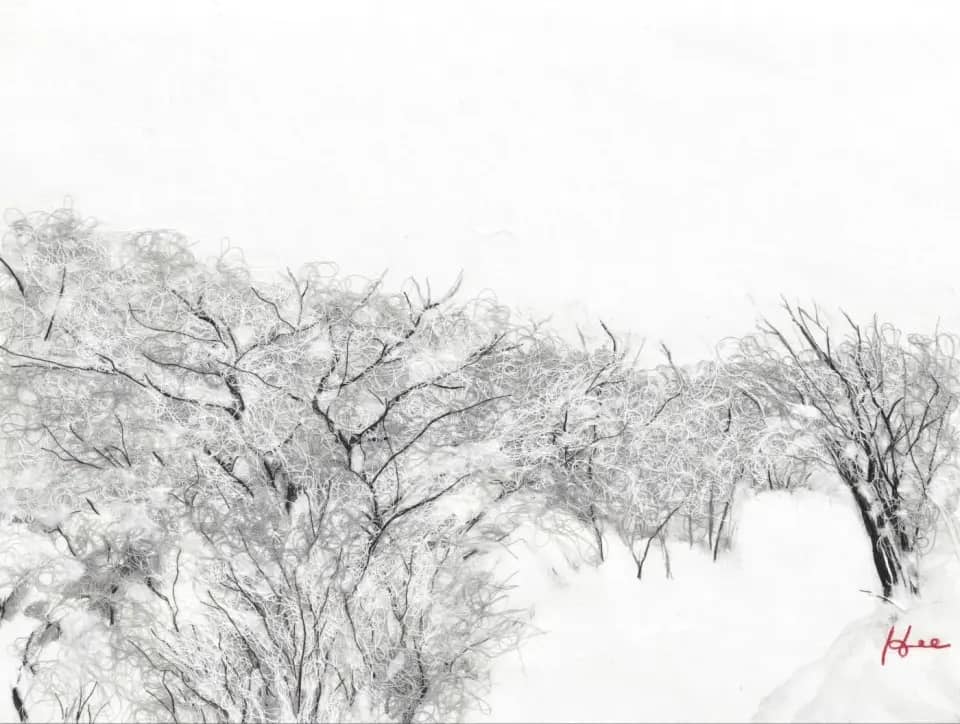 눈밭02, cotton thread on korean paper 2024 - 홍진희