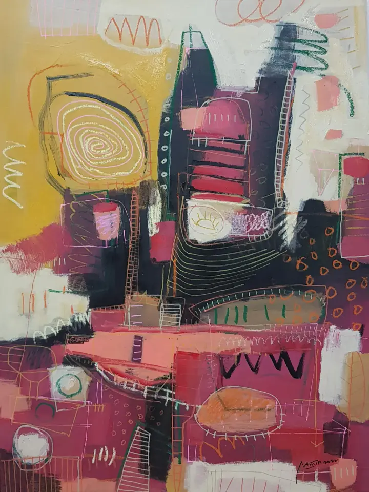 혼미한 세계, acrylic and oil pastel on panel 2022 - 남진현