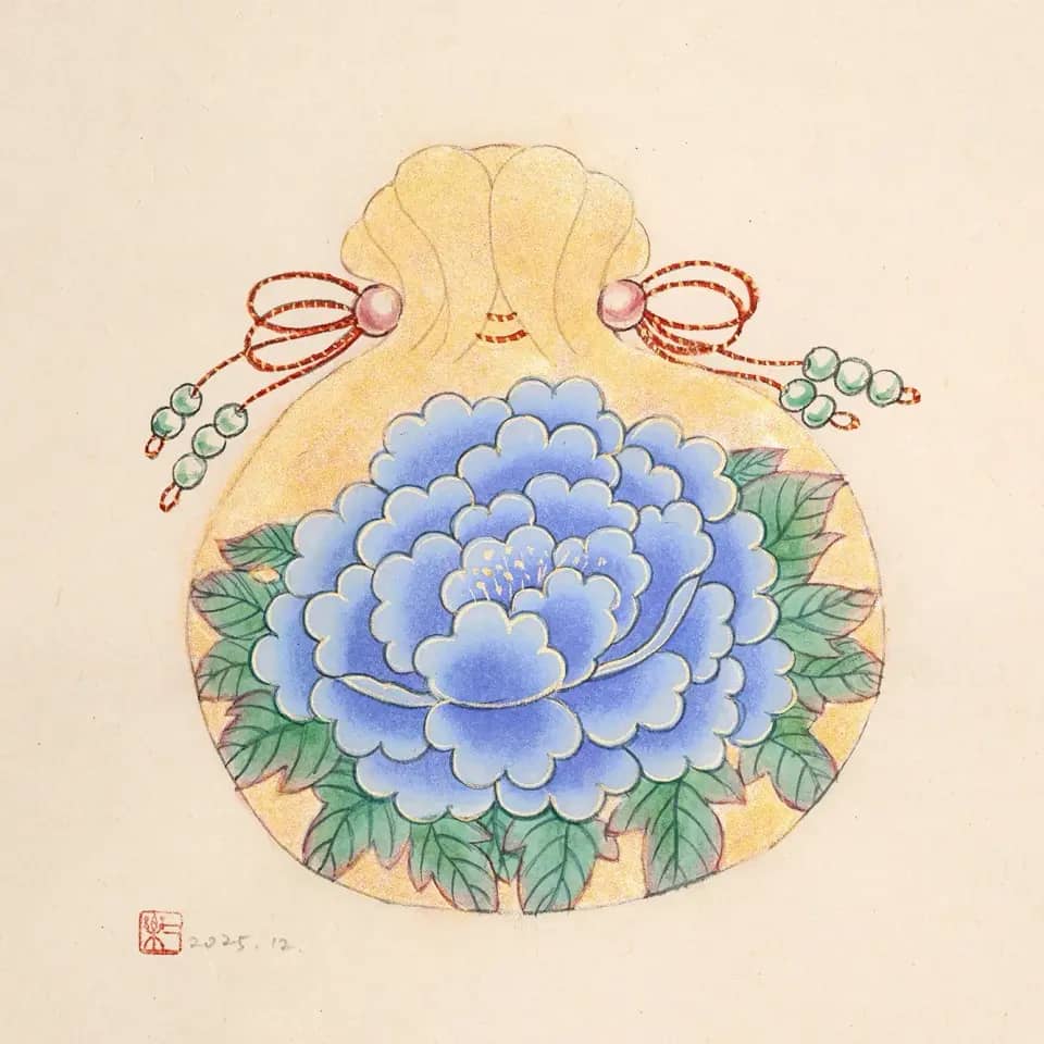 복주머니(블루), 한지에 채색 2025 - 조이락