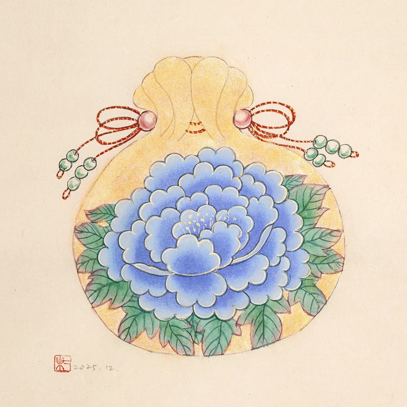 복주머니(블루), 한지에 채색 2025 - 조이락