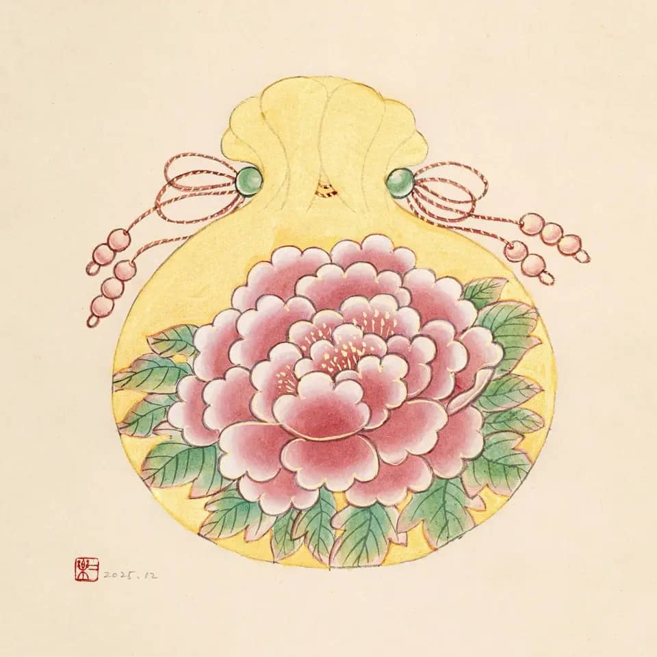 복주머니(핑크), 한지에 채색 2025 - 조이락