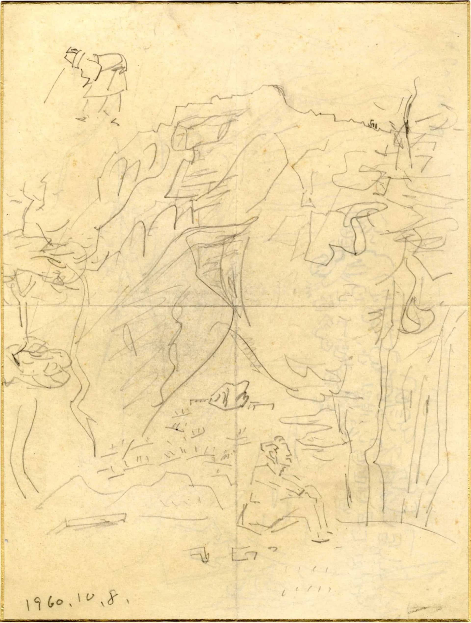 인물이 있는 풍경, 종이에 연필 1960년10월08일 - 박생광