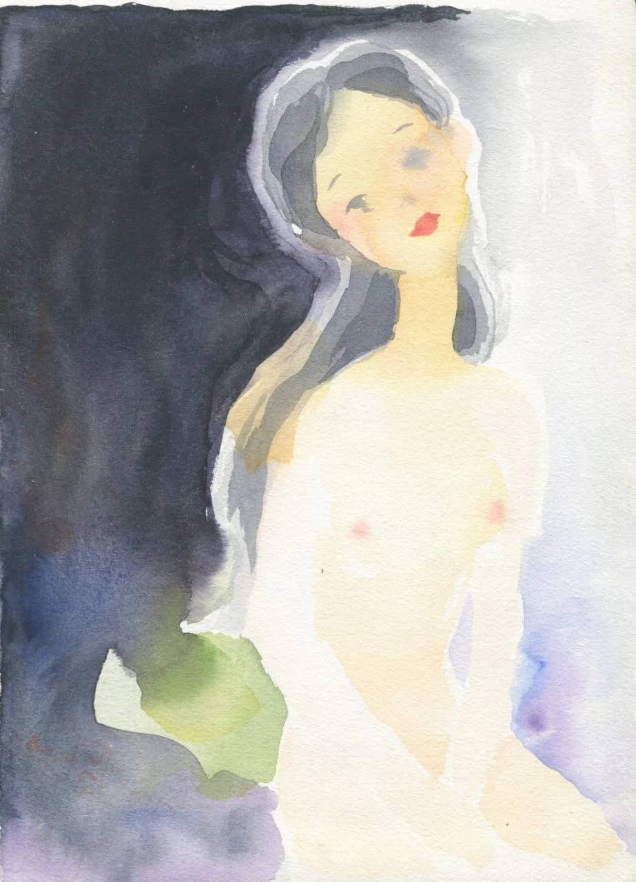 여인, Pigment on watercolor texture - 박재동
