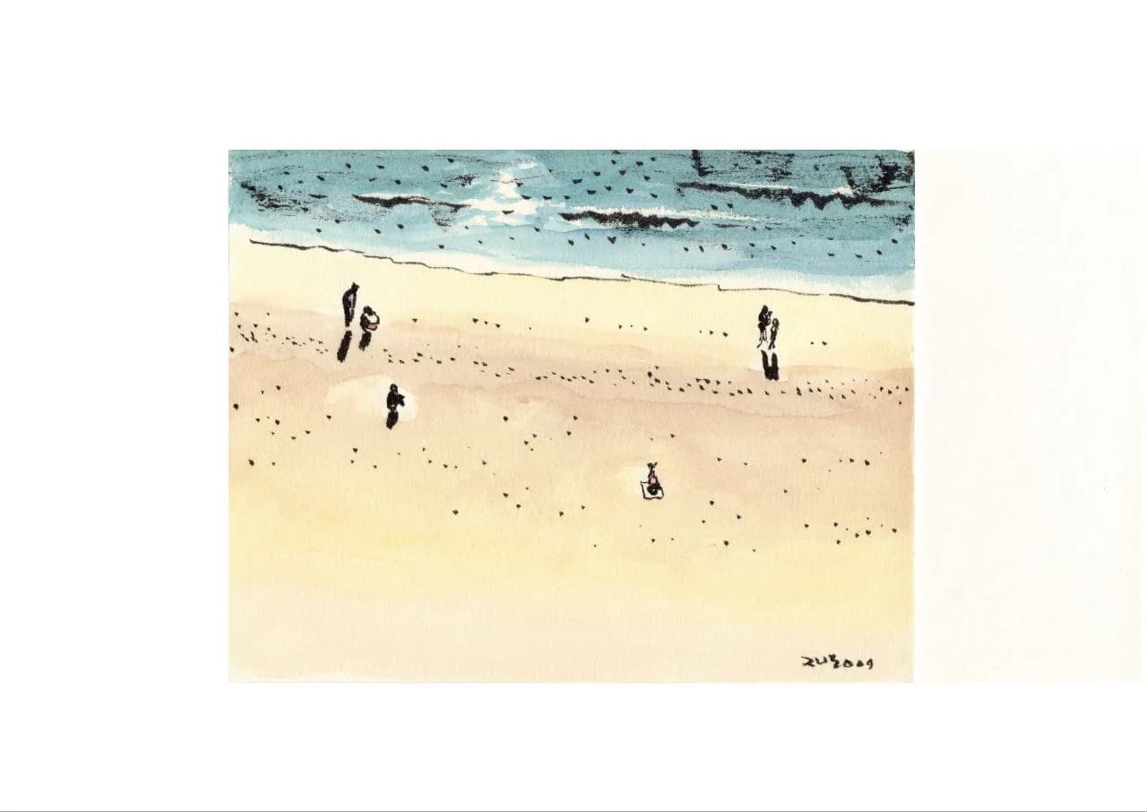 바닷가, Pigment on watercolor texture 2009 - 박재동