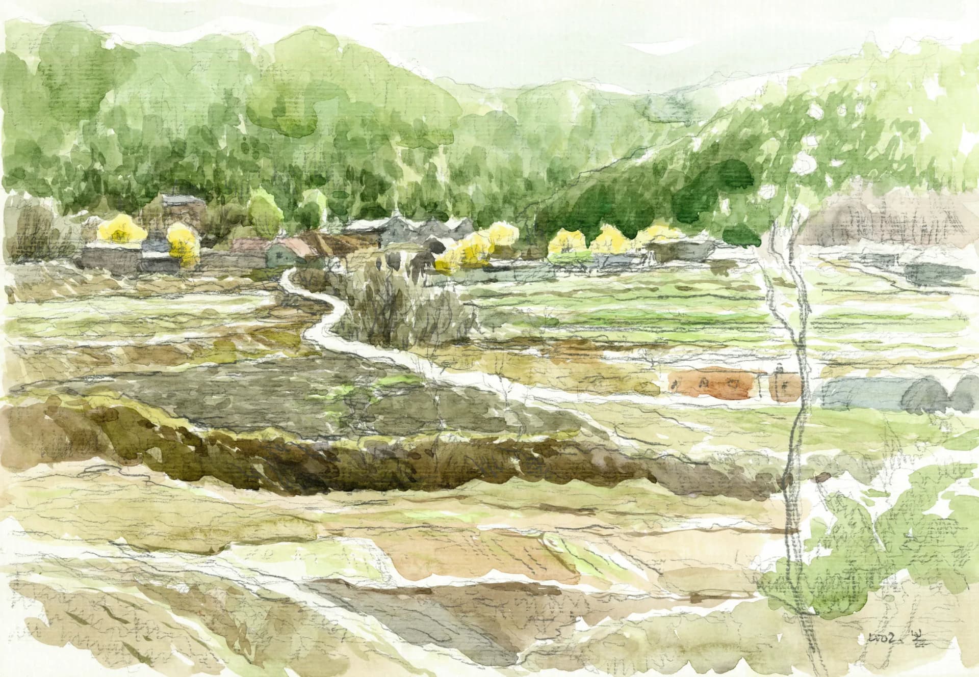 고향 마을 풍경, 수채화 2002 - 박재동