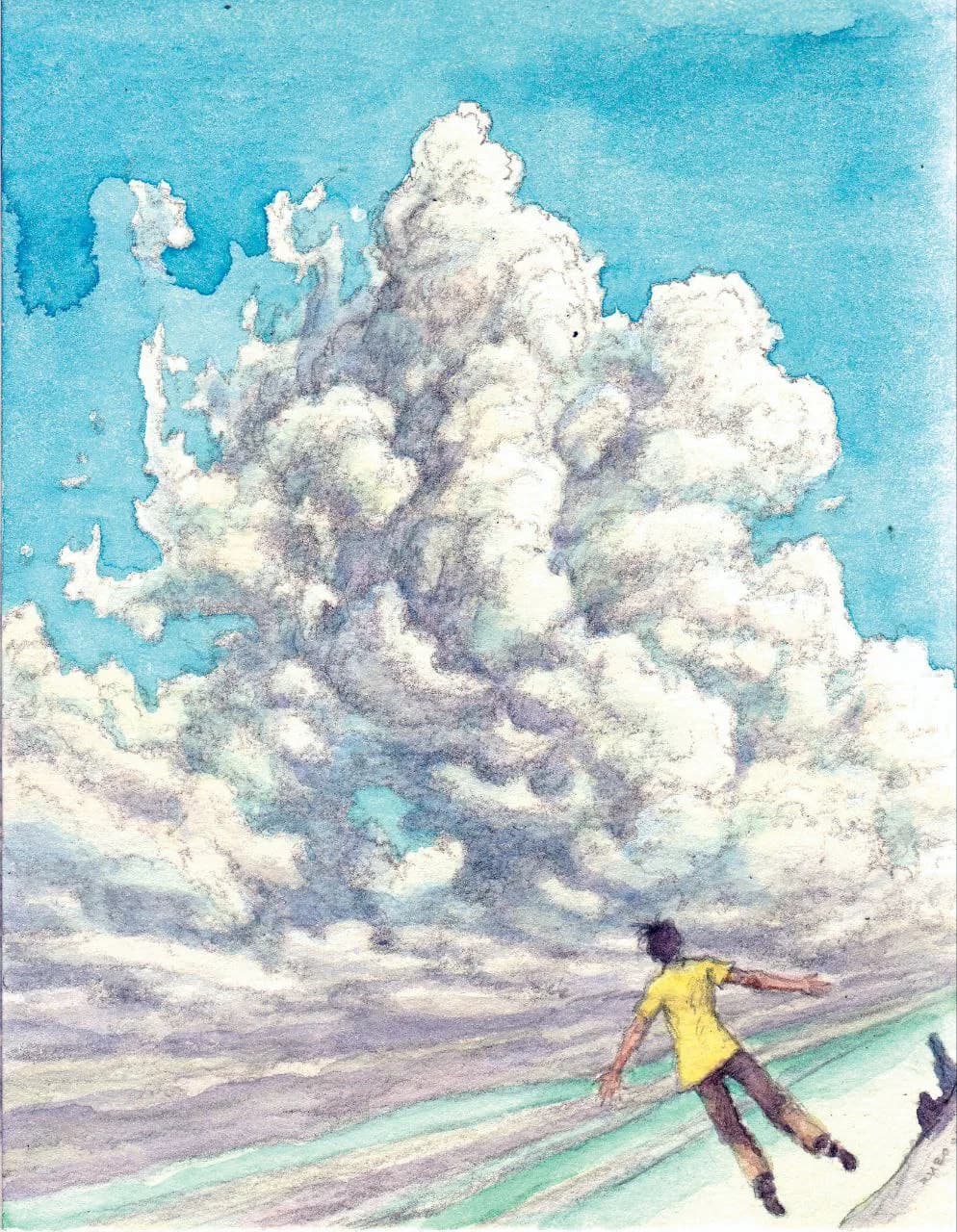 난다 날아라, Pigment on watercolor texture - 박재동