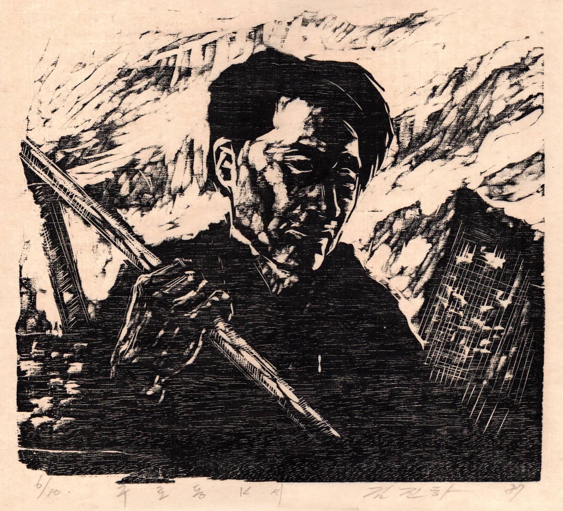 구로동 419번지, 목판화, 종이 1987 - 김진하