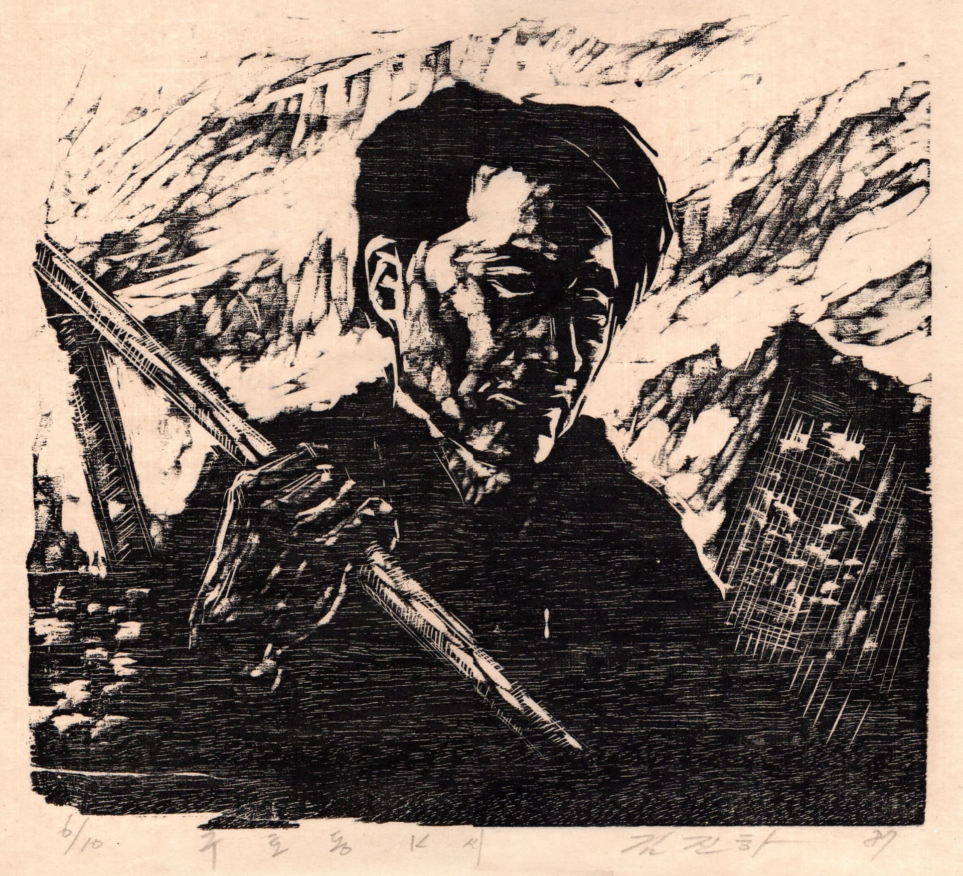 구로동 419번지, 목판화, 종이 1987 - 김진하