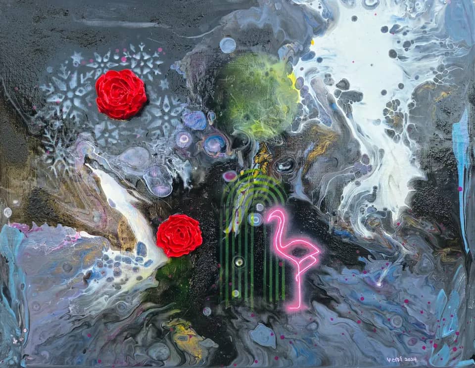 홍학의 꿈I, Mixedmedia on canvas 2024 - 예미킴