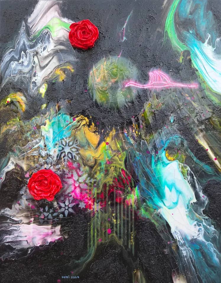 홍학의 꿈II, Mixedmedia on canvas 2024 - 예미킴