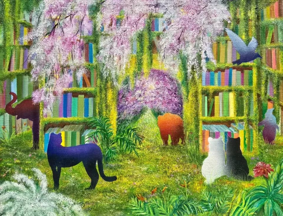 책장 사이의 세계-봄, Oil on canvas 2025 - 천지수