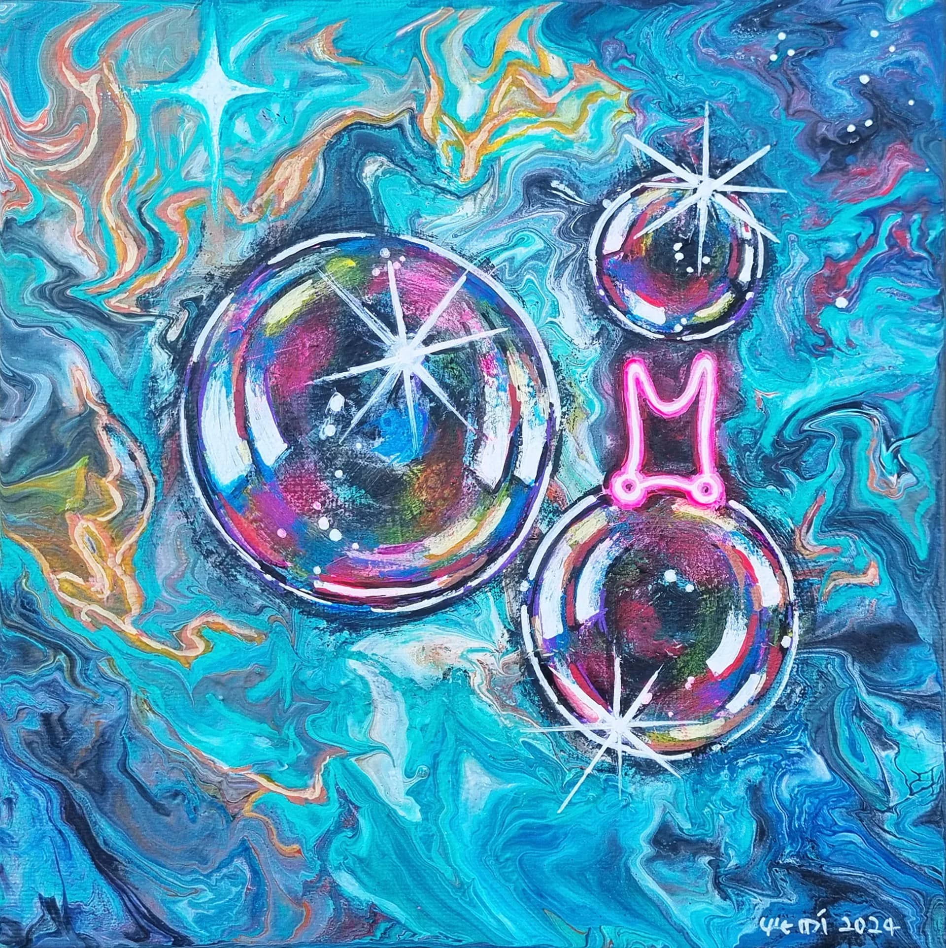 우주에서II, Mixedmedia on canvas - 예미킴